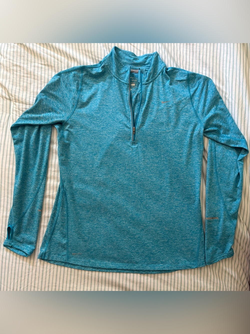 Nike Dri-FIT Women’s Large Blue Heathered 1/4 Zip Running Pullover Thumbholes